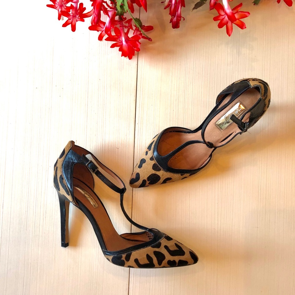 Halogen Leopard Print Calf Hair Heels, Size 6